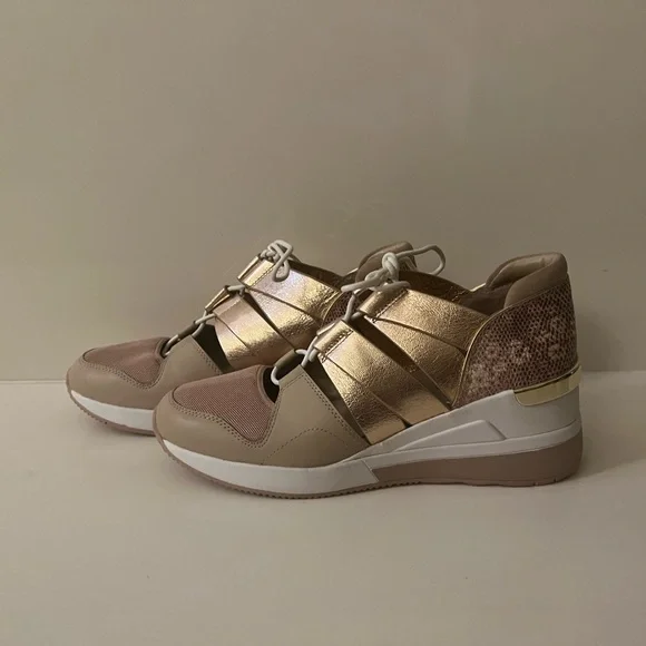 Michael Kors Gold and Tan Sneakers Size 8 - Picture 1 of 6